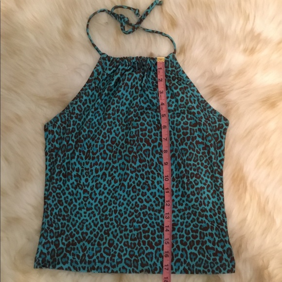 Vintage Eye Candy aqua leopard cropped halter top - Picture 6 of 6